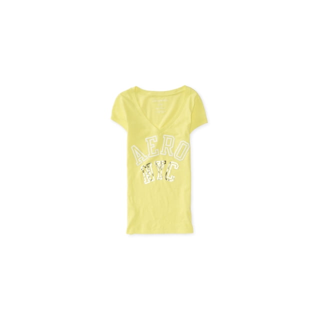 Aeropostale Block Outline Logo Embellecido Camiseta para Mujer, Amarillo, X-Large Aeropostale Camiseta adornada