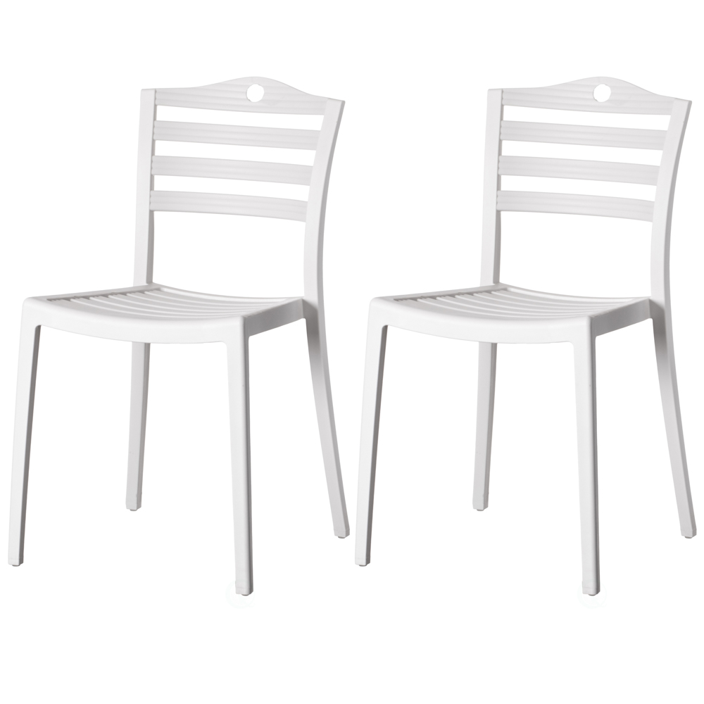 Modern Plastic Dining Chair with Ladderback Design, White Set of 2
