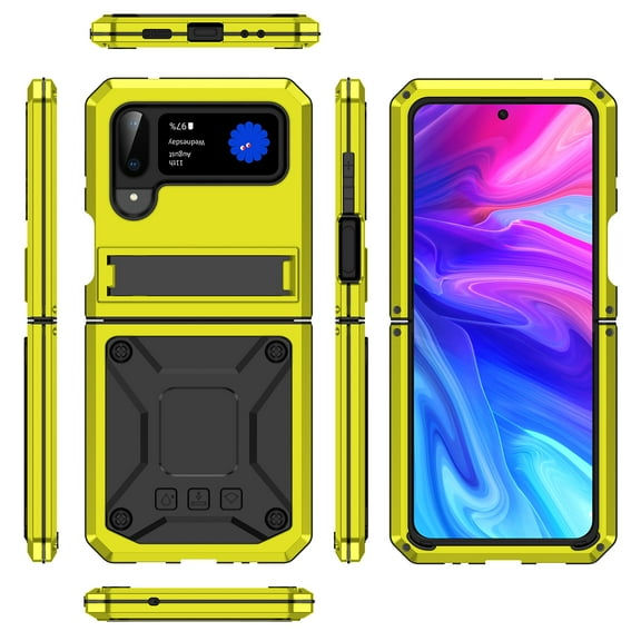 Allytech Galaxy Z Flip 4/ Galaxy Z Flip 3 Case with Magnetic Kickstand, Aluminum Metal Anti-Scratch Heavy Duty Case Supports Wirless Charging Cover for Samsung Z Flip 4 2022, Yellow