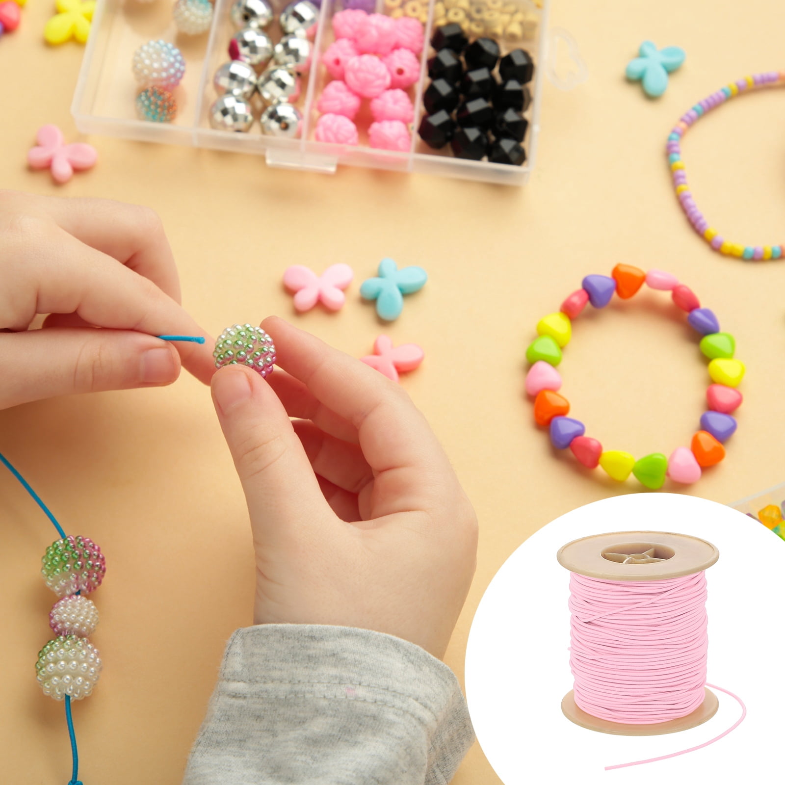 Uxcell Elastic Cord, 2 mm Stretchy Elastic String 77 Yards for Jewelry Making, Necklaces, Beading and Crafts DIY, Pink