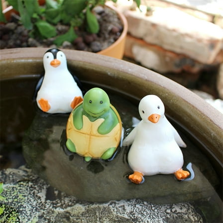 Cute Garden Animal Statue,Resin Duck Penguin Tortoise Figurines Statue, Full Color Funny Lying Animals Decor, Pond Poolside Duck Statue Miniature,Great Gifts for Mom Women Birthdays