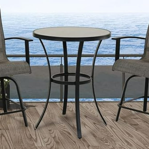 Grand Patio Counter Height Outdoor Round Bar Table with Ceramic Tile Top and Steel Frame, 27.95"(Dia) 35.5''(H), Black