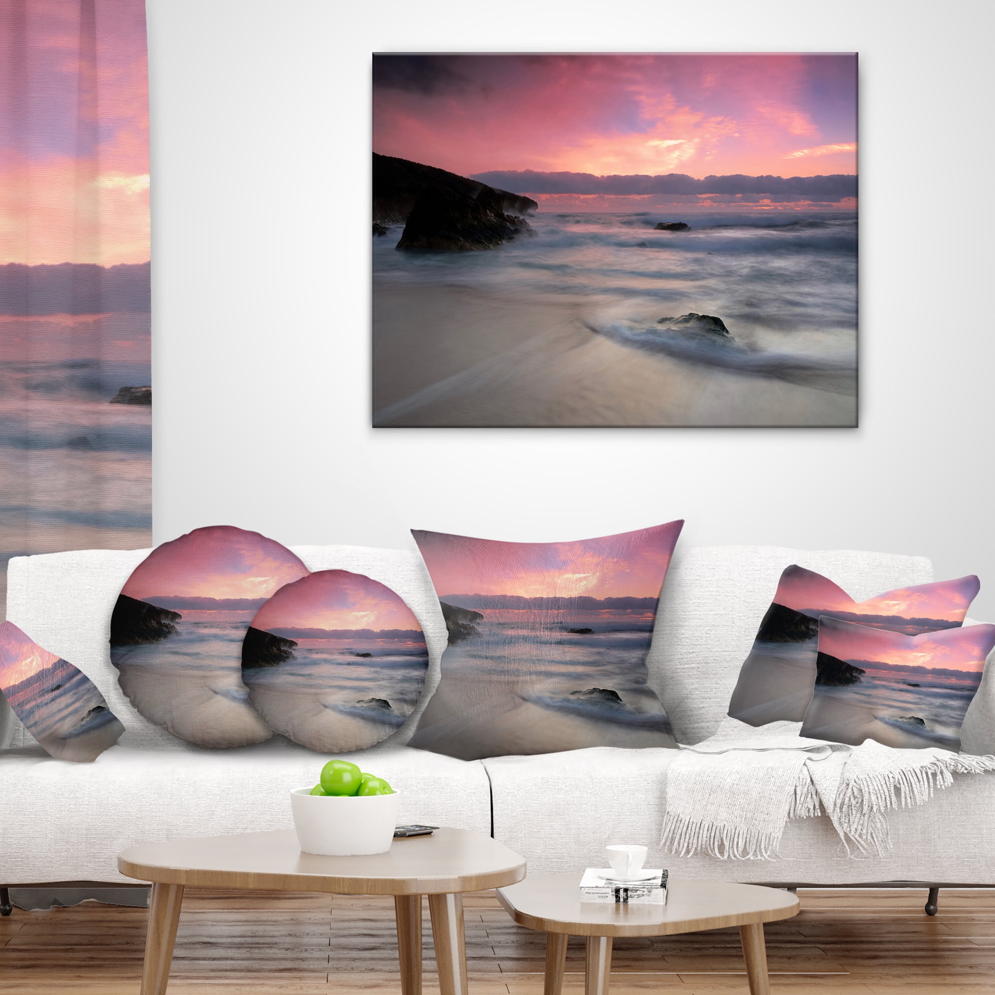 Designart White Waters at Guincho Beach Cascais - Seashore Throw Pillow - 16x16