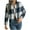 #0107-Blue, variant on Cropped Jacket for Women Plaid Button Down Stand Collar Long Sleeve Shackets Bomber Jacket Coats with Pockets