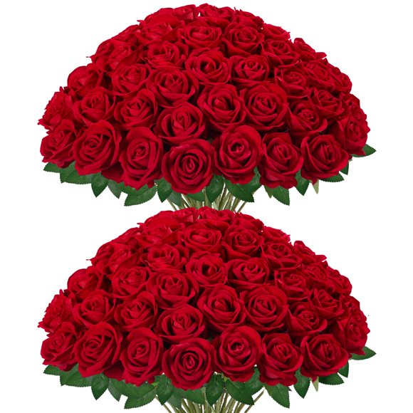 InnoGear 50 Pcs Red Roses Artificial Flowers, Fak