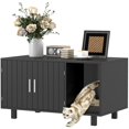 thumbnail image 1 of PawHut Cat Litter Box Enclosure Cat House End Table with Scratcher, Black, 1 of 10