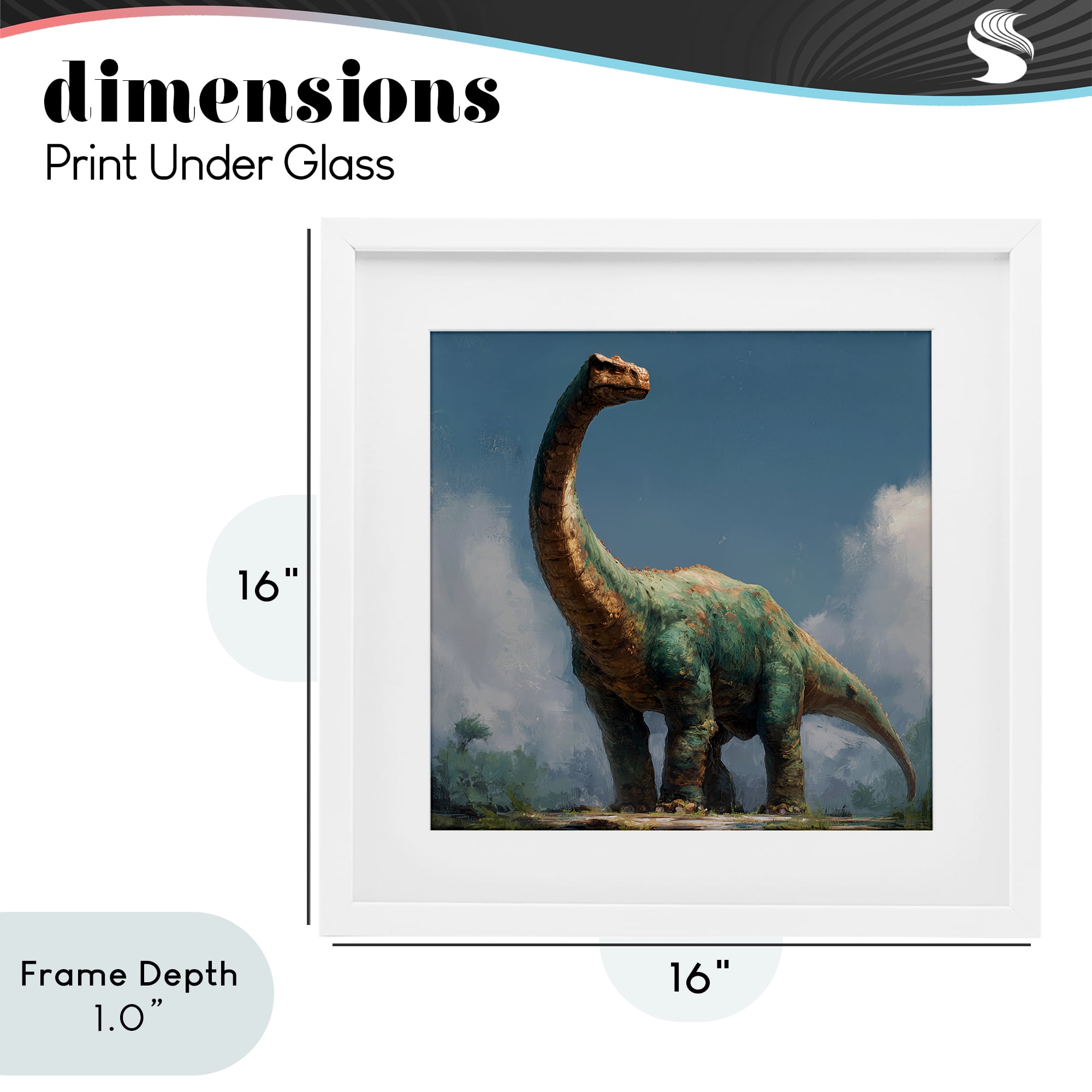 Stupell Industries Colossal Brontosaurus in Meadow White Framed Print Under Glass, design by Wumples