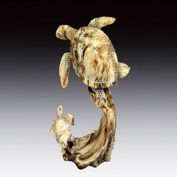 Marble like Turtle Figurine 8.75 Inch Brown