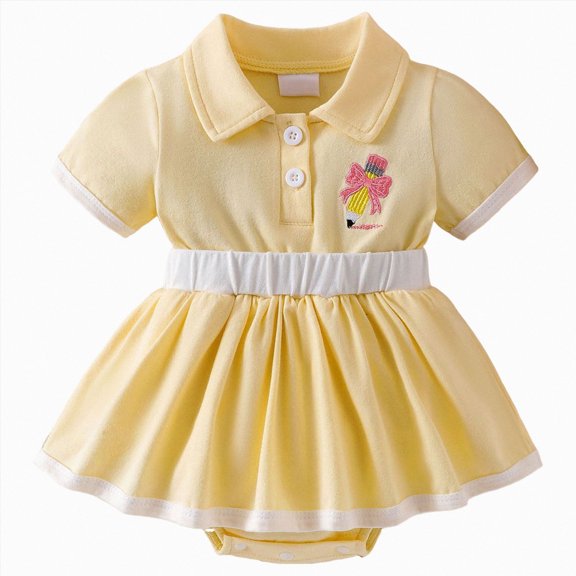 KPOPLK Baby Onesie Infant Girl Summer Clothes Short Sleeve Cute Print Bodysuit Newborn Girls One-Piece Clothes 3 6 9 12 18 Months Yellow Size 12-18 Months