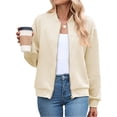 thumbnail image 2 of Cyglowse Womens Bomber Jacket Zip Up Textured Casual Lightweight Trendy Outerwear Coat Spring Winter Varsity Jackets Beige 2XL, 2 of 6