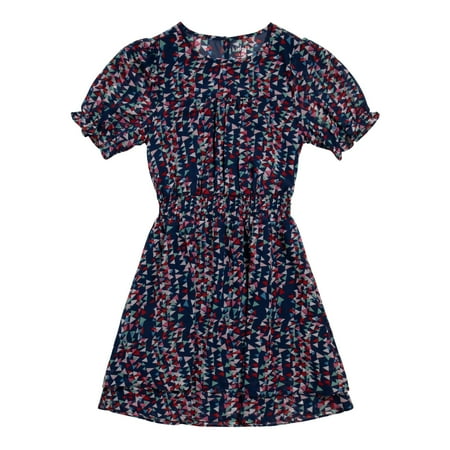 

KIDPIK Girls Short Sleeve Multi Geometric Smocked Blouson Dress Size: 2T - XL (14)