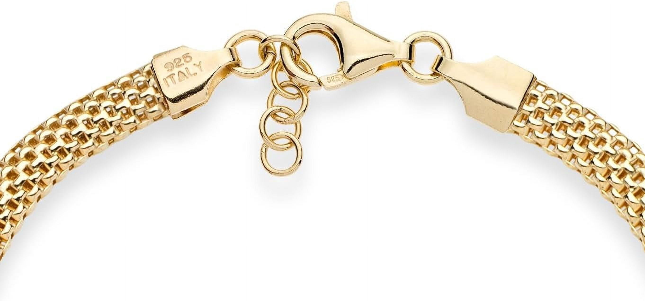 CUKIXA Miabella 18K Gold Over Sterling Silver Italian 5mm Mesh Link Chain Bracelet for Women, 925 Made in Italy