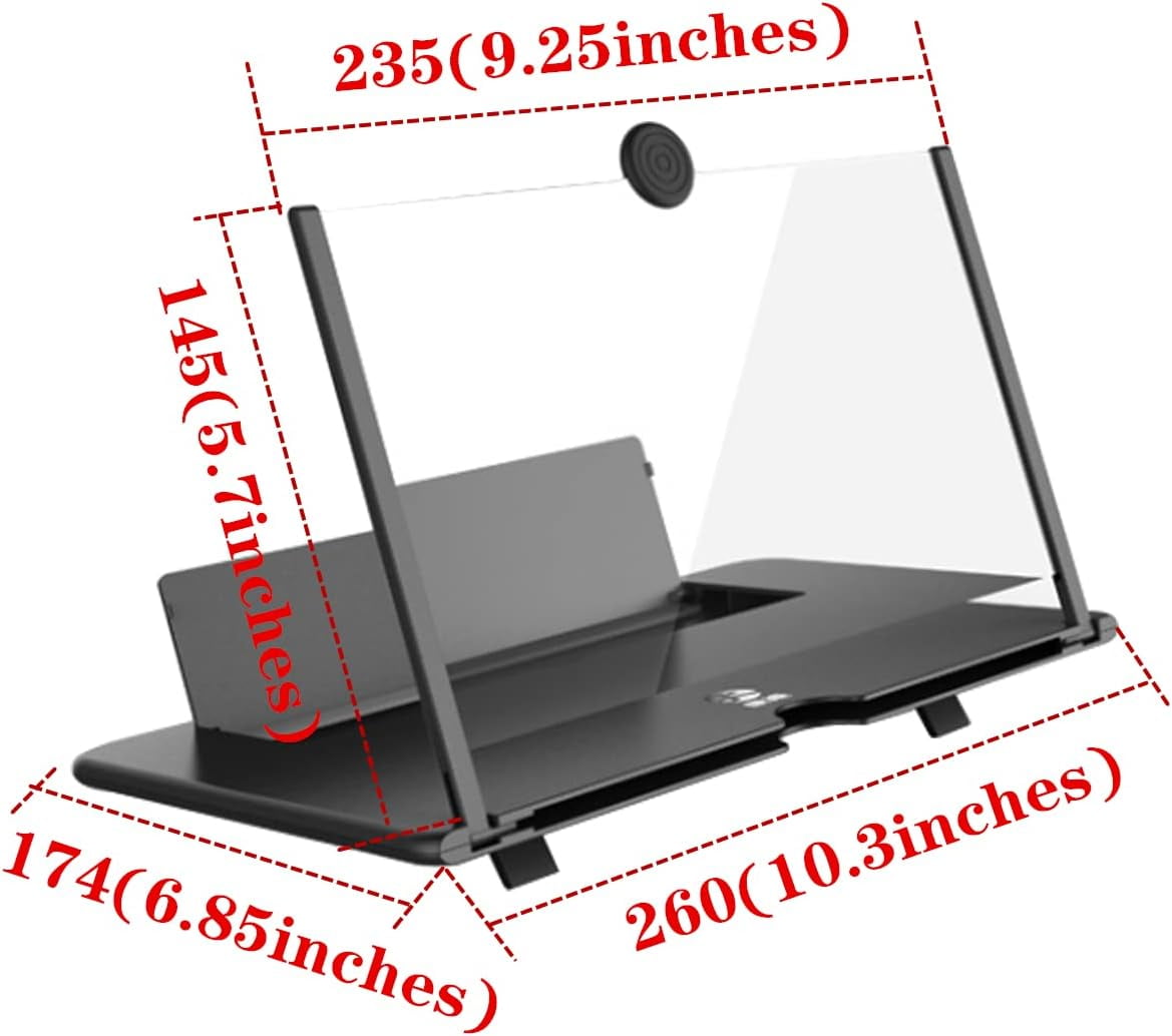 12" Phone Screen Magnifier, Screen Amplifier 3D HD Screen Projector with Foldable Stand, Phone Screen Magnifier for Watching Movies, Videos, Games and Reading, Compatible with All Phones (Black)