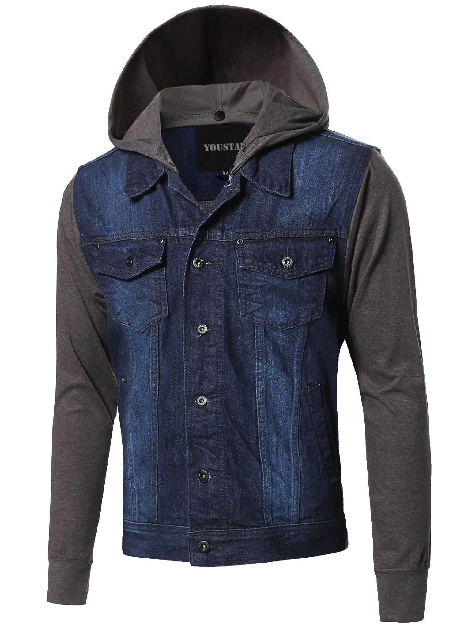 FashionOutfit - FashionOutfit Men's Stone Washed Denim Color Contrast Detachable Hoodie Jacket 