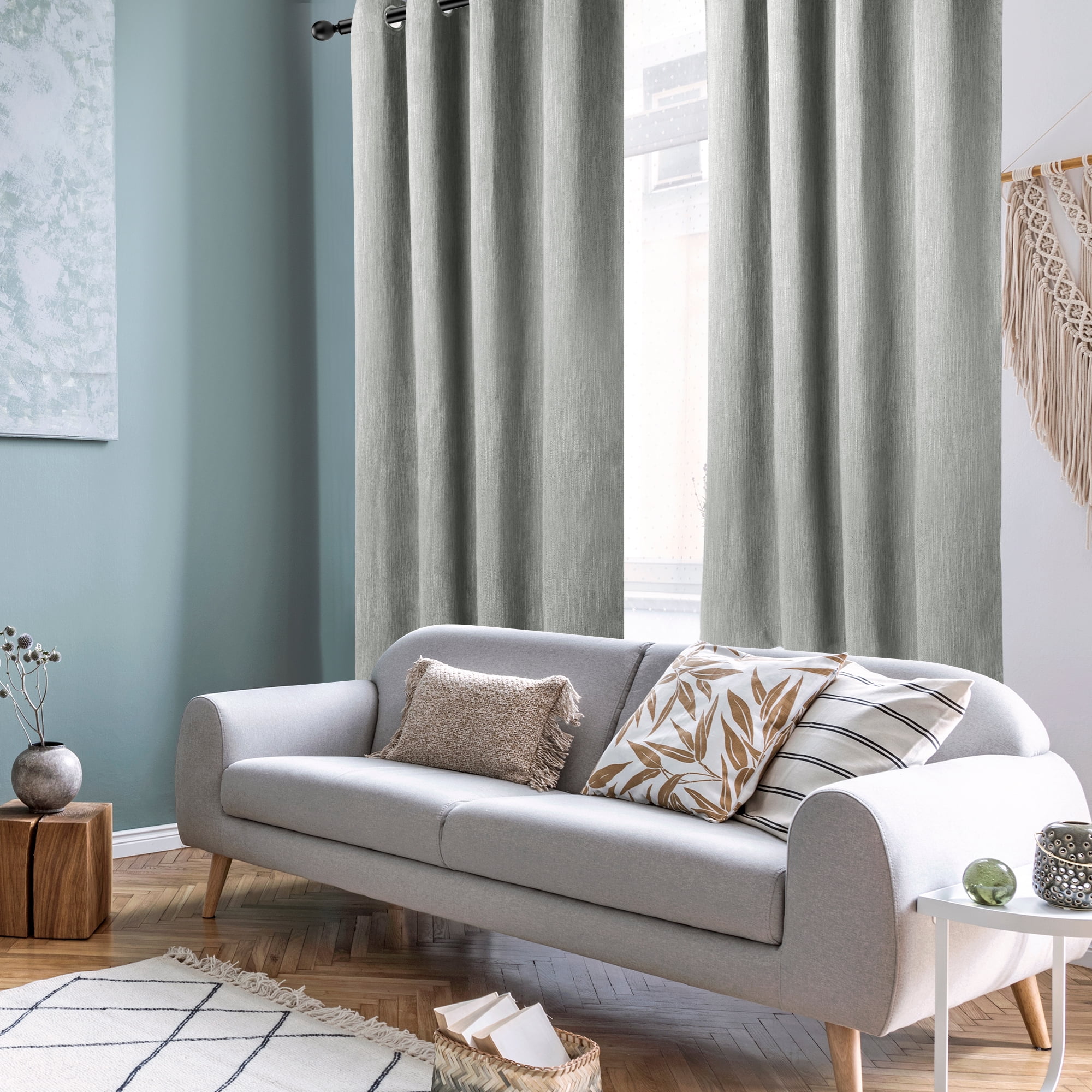 Unique Bargains 2 Panels Linen Look Blackout Curtains for Bedroom Gray 52"W x 84"L