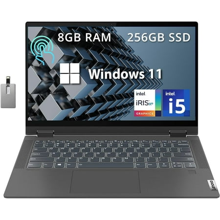 Lenovo IdeaPad Flex 5 Touchscreen Laptop, 15.6" FHD Laptop, Intel Core i5 1135G7, 8GB RAM, 256GB SSD, Intel Iris Xe, Backlit Keyboard, Fingerprint Reader, Win 11, with Hotface 32GB USB Card