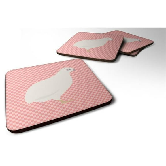 Texas Quail Pink Check Foam Coaster, Set of 4