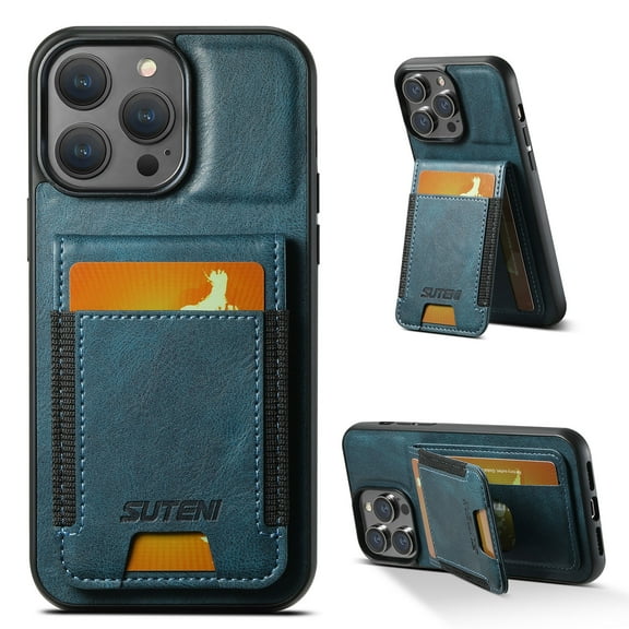 Designed for iPhone 16 Case, Premium PU Leather Back   TPU Frame Magnetic Closure Card Slots Back Bag Shockproof Drop Protective Kickstand Phone Case Cover for iPhone 16, Blue