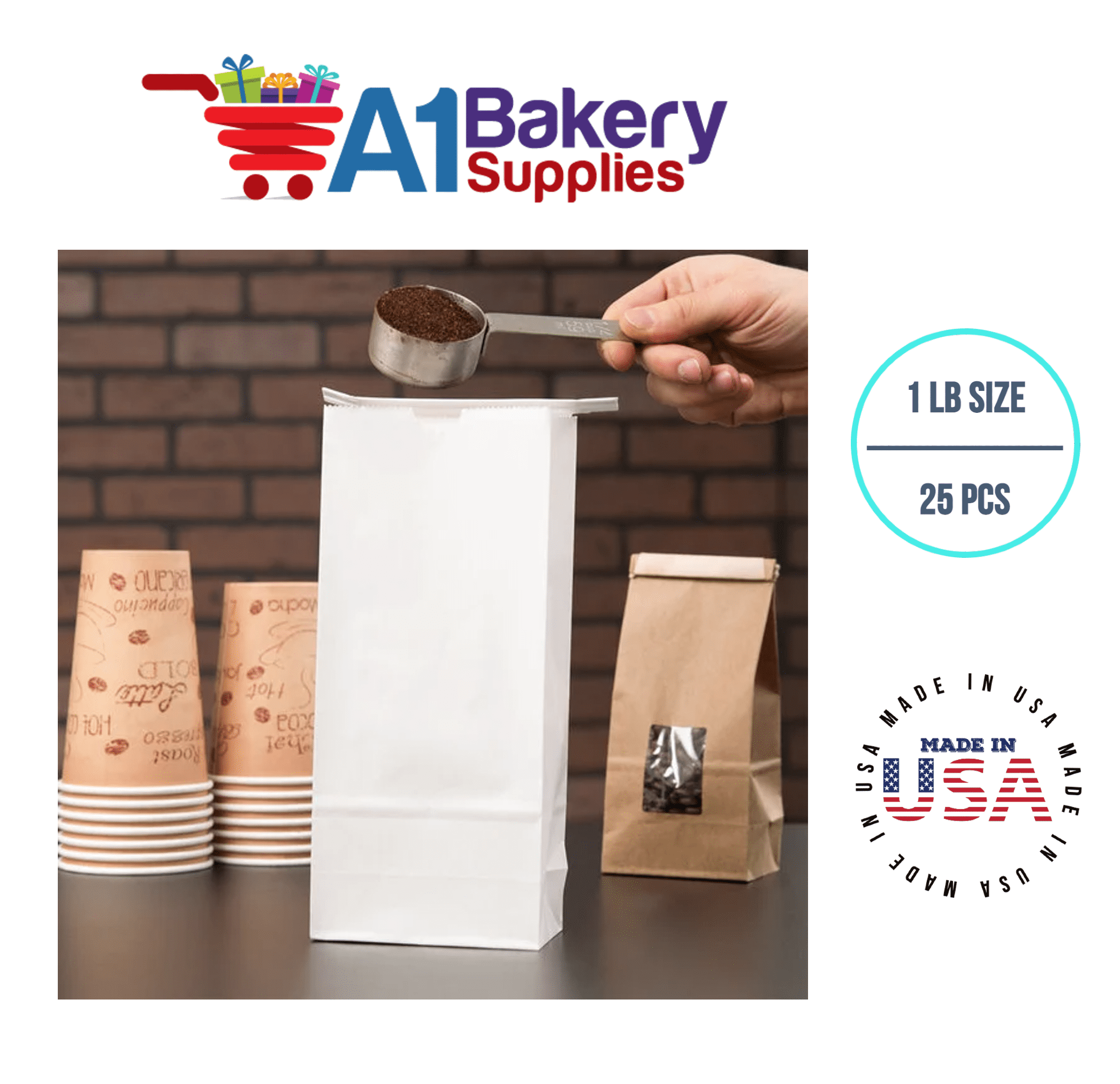 Bakery Bags Paper Bags Tin Tie Tab Lock Bags Bags Cookie Bags, Coffee Bags Tin Tie Bags (1 LB 25 Pack White with No Window)