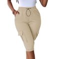 thumbnail image 2 of Cheytotty Womens Cargo Capris, High Waist Drawstring Knee Length, Flap Pockets Summer Beige S, 2 of 8