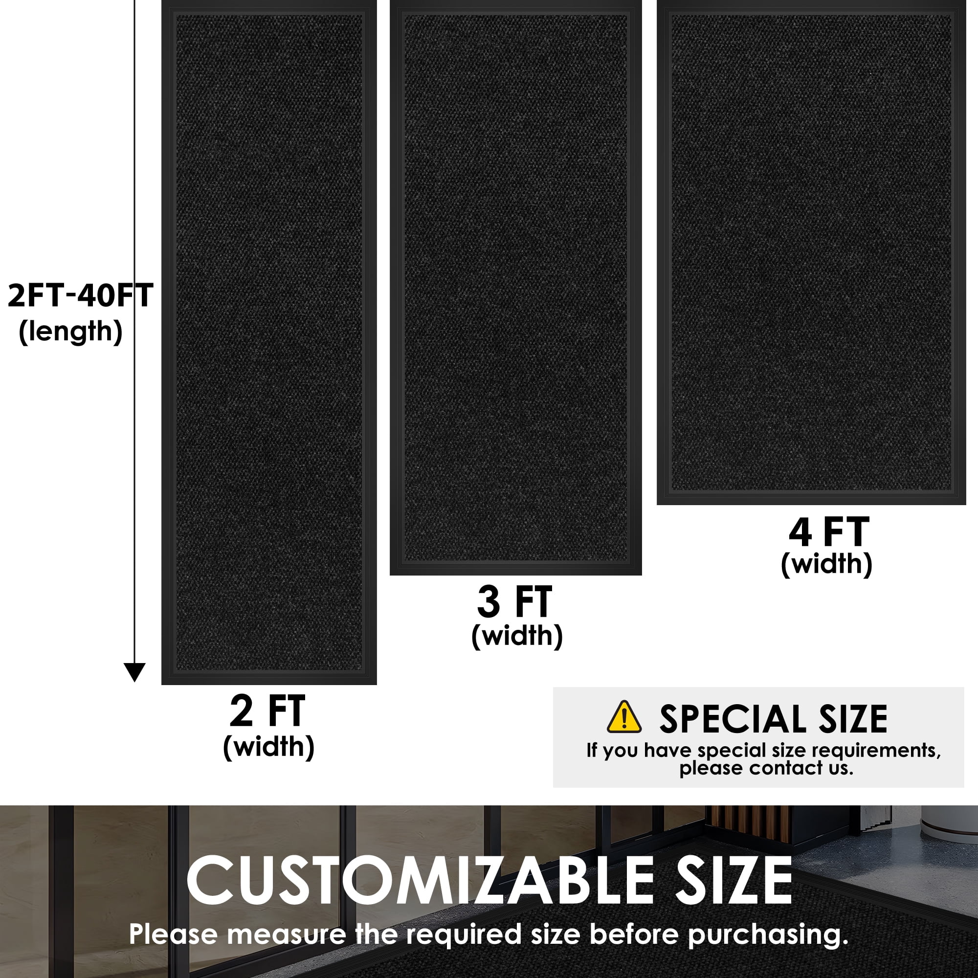 Morefany Heavy Duty Outdoor Doormat 18x30 Inch Front Door Mat Outside Entrance Commercial Welcome Mats Waterproof Non-Slip for Entryway Patio Garage Black