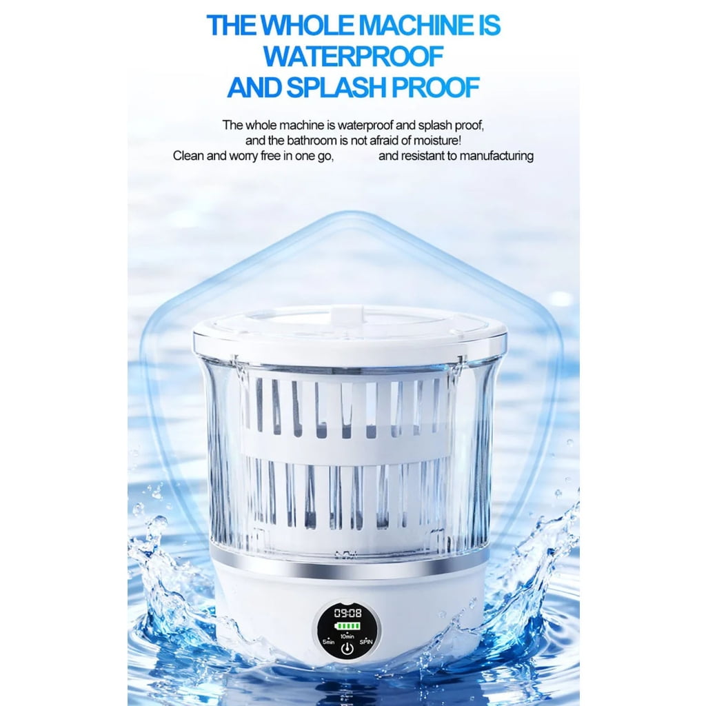 Compact Cordless Laundry Washer with Built in Battery for Delicate Clothes Dormitory Camping Water Saving Technology