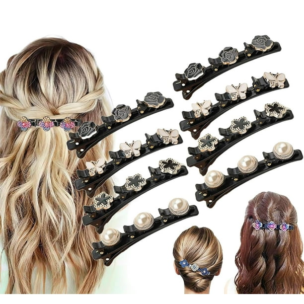 Pinzas para el cabello trenzadas - Pinzas para el cabello trenzadas con piedras de cristal brillantes, pinzas para el cabello trenzadas para mujeres, pinzas para el cabello trenzadas con piedras de cr