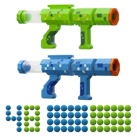 Adventure Force Pop & Block Foam Ball Blaster Set, Pump-Action Chamber Design, 2 Blasters with 48 Balls, Compatible with Most Standard Foam Ball Refills, Ages 6 