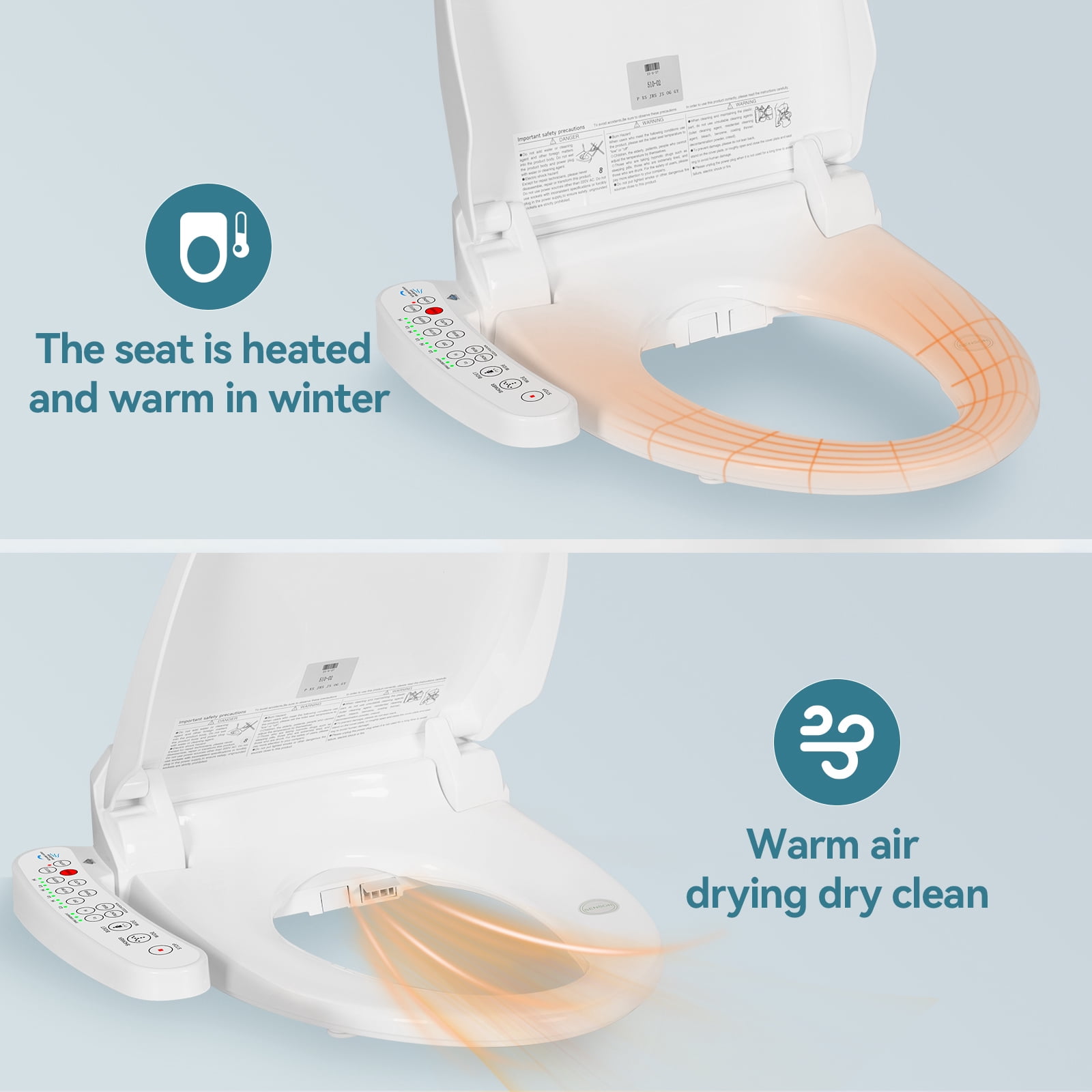 ELECWISH Electric Bidet Toilet Seat with Heated Automatic Induction Spray Dryer Night Light,White