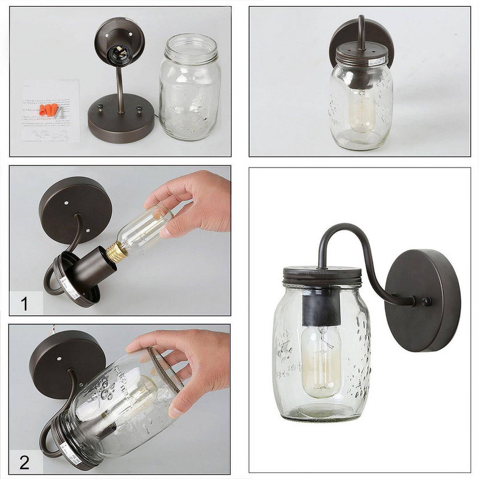 LNC Farmhouse Wall Sconce Oil Rubbed Bronze with Clear Mason Jar Glass Shade