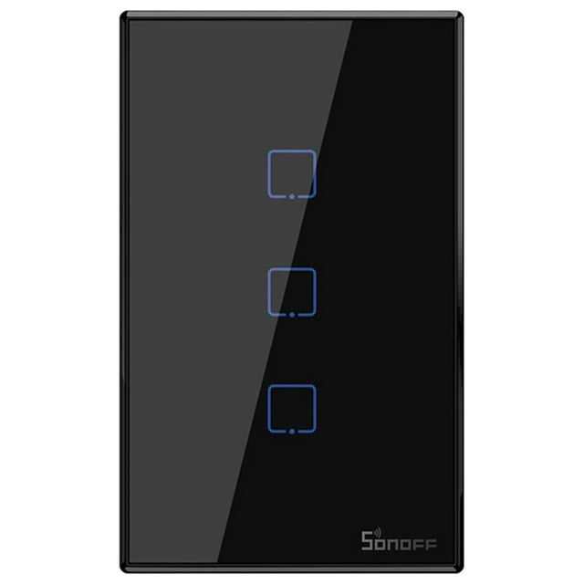 SONOFF SONOFF T3US3C-TX Interrupteur Mural Tactile Intelligent Wi-Fi à 3 Canaux, Norme Américaine, 3 Gangs, Noir, Télécommande via Application, Compatible avec Google Home, Alexa et IFTTT (Exclut la Télécommande)