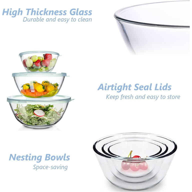 5 Piece Heat Resistant Glass Bowls Set With Lids Perfect For Hot
