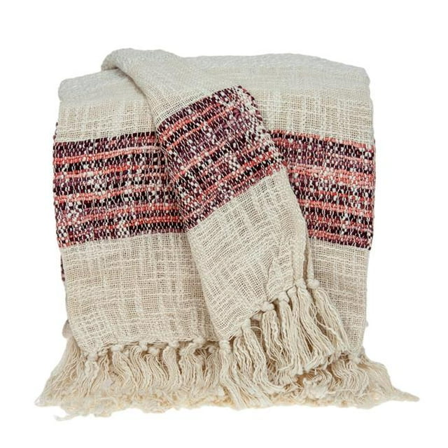 Parkland Collection THRE21040 Meena Rouge & Beige Rectangle de Transition Tissé à la Main Jet de Coton - 52 x 67 x 0,5 Po.