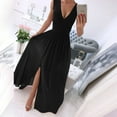 thumbnail image 2 of Vestido midi sexy sin mangas con cuello en V y corte en A para mujer: vestido informal y formal para fiestas de verano en la playa, tejido de poliéster suave, 2 of 6