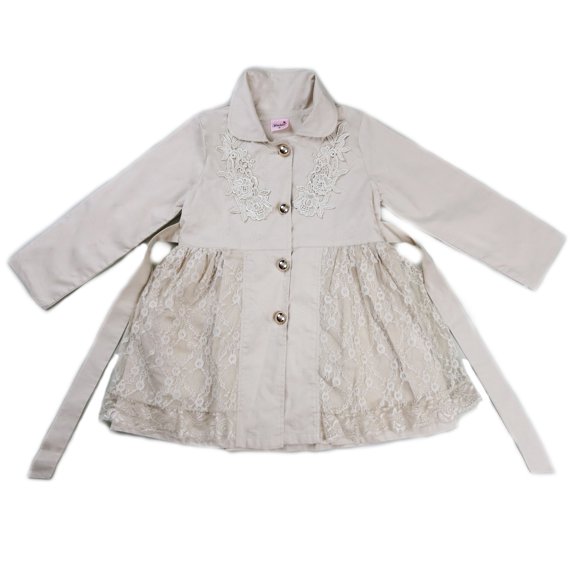 Wenchoice Beige Lace-Accent Wind-Resistant Jacket Girls S(1-3T)