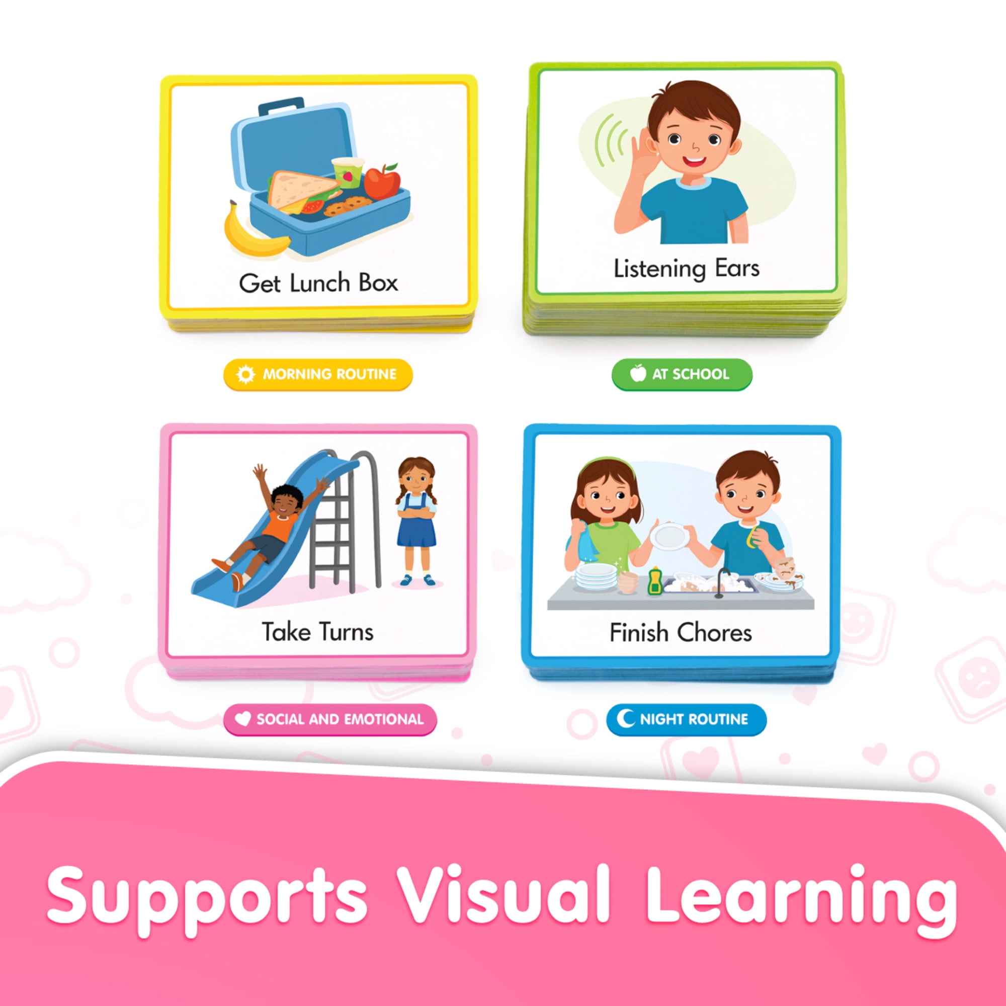 Junior Learning: Communication Cards - 80 Visual Schedule Cards, Daily Routines & Activities, Autism Support, Social & Emotional Development, Kids 4+
