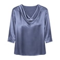 thumbnail image 6 of Womens Cowl Neck Satin Blouse Draped Silky 3/4 Sleeve Dressy Tops Office Business Dressy Casual Outfits Trendy 2026 Light Blue XL, 6 of 8