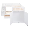 thumbnail image 5 of L Shaped Triple Bunk Beds with Storage, Twin-Twin over Full Bunk Bed with Desk, Wardrobe, Storage Staircase and 3 Drawers, Wooden Bed Frame with Safety Guardrails & Slats Support, White, 5 of 9