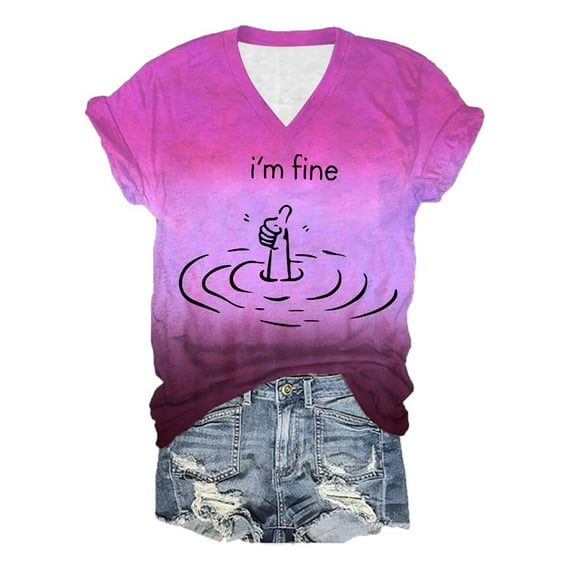 Wangmeiwg I'm Fine Tee Shirt Funny Graphic T Shirts For Women Loose Fit Sarcastic Saying Women Casual Shirts Summer