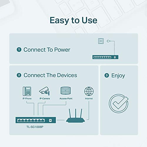 TP-LINK TL-SG1008P 8-Port Gigabit Desktop POE Switch with 4 PoE Ports - 8 Ports - 4 x POE - 4 x RJ-45 - 10/100/1000Base-T - Desktop