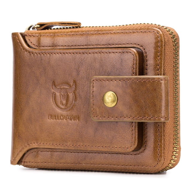 Genuine Leather Bifold Zipper Wallet for Men RFID Safe Travel Purse Pouch Gift