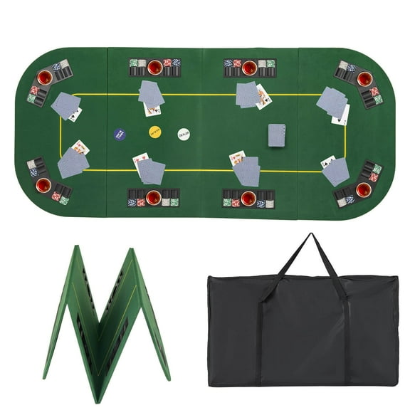 GETHFS 80" x 36" Folding Poker Table Top for 8 Players, Texas Hold’em Card Game Table with Cup Holders, Chip Trays, Portable Carry Bag, Green Felt Gaming Table