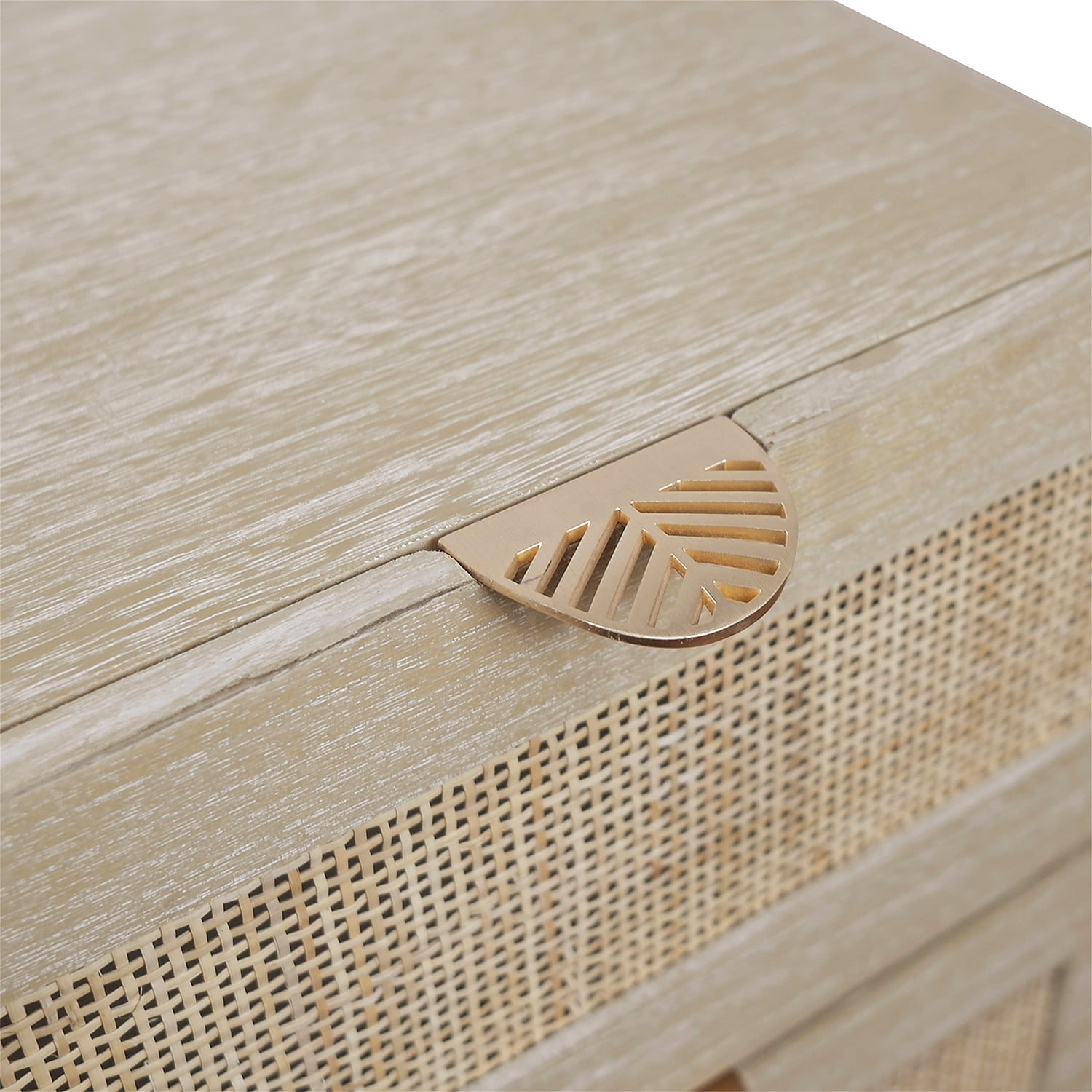 Resenkos Natural Rattan Drawer Nightstand with Accent Handle and Metal Leg