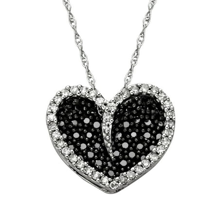 3/8 ct Diamond Black & White Diamond Pendant Necklace in 10kt White Gold