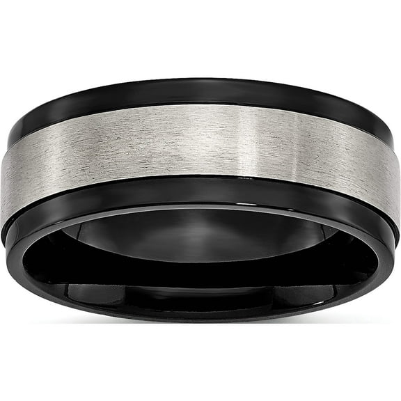 Titanium Brushed Center Black Ip-Plated 8mm Beveled Edge Band (Size 8) Made In China tb240-8