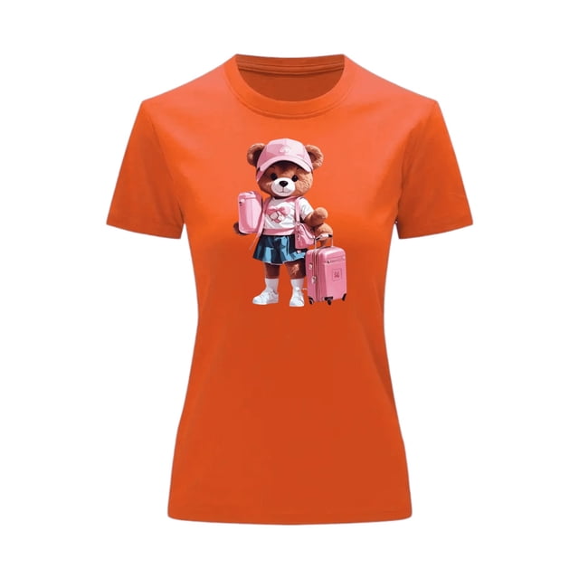 Playera Blusa De Osita Lista Para Viajar Fashion Moda Casual Ropa Para Mujer Color Anaranjado Talla Chica Marca Emil SaEs