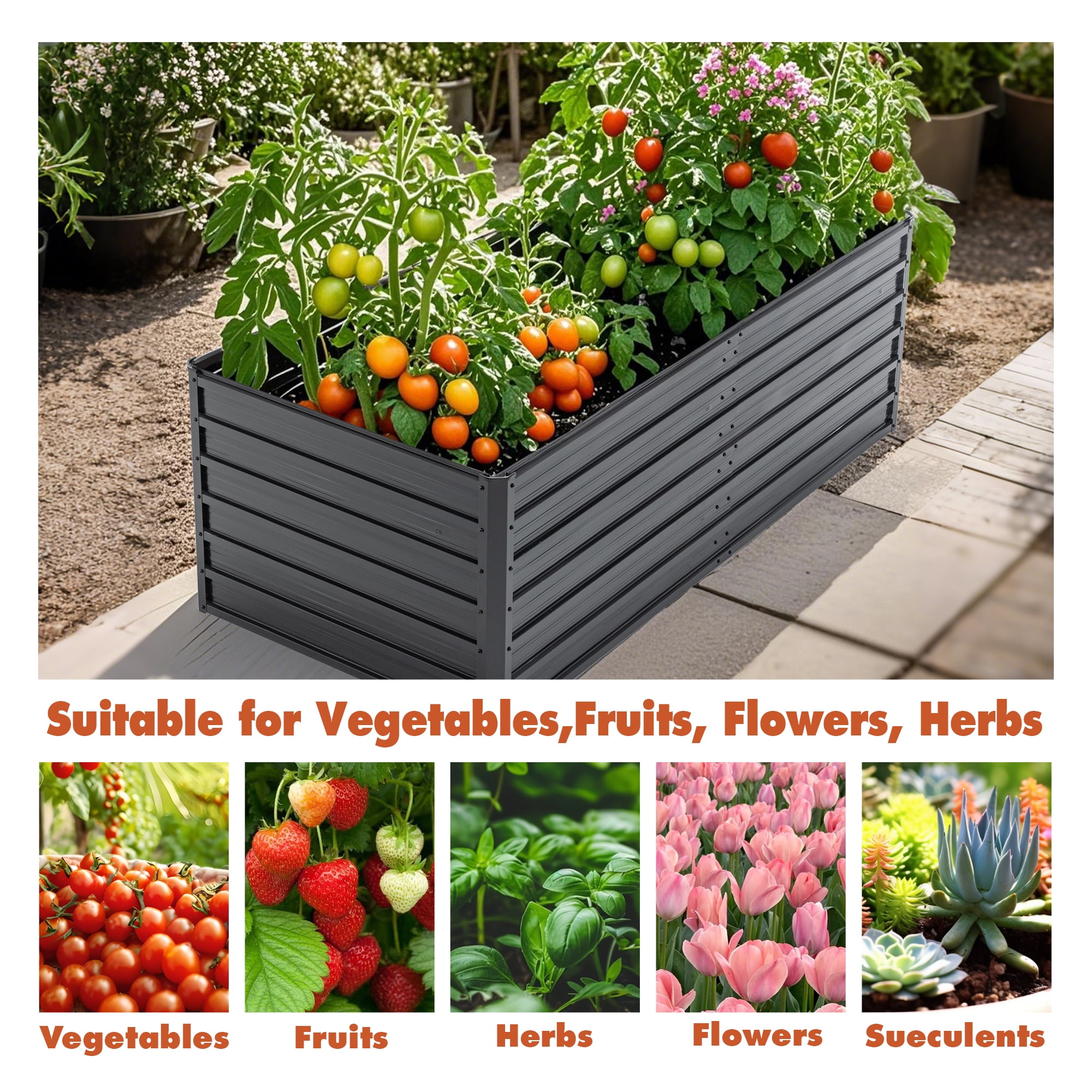 MAYEERTY 6x3x2FT Galvanized Raised Garden Bed, Reinforced Rustproof Metal Planter Box for Outdoor Vegetable Flower Herb