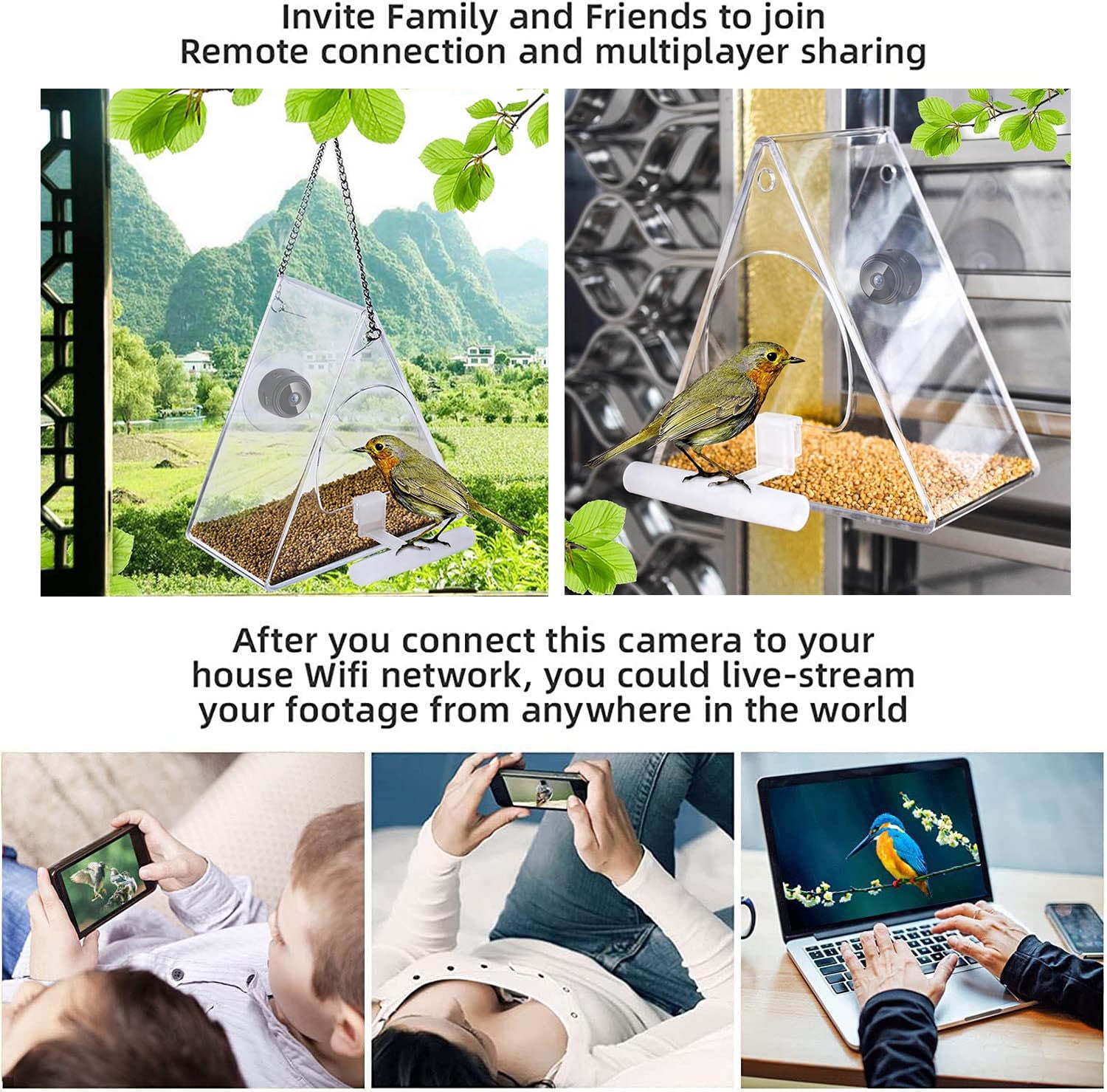 LACKUST Bird Feeders Outdoor Clearance,HD 1080P Bird Feeder Camera with Night Vision and WiFi for Outdoor Bird Watching and Photo Capture,Clear