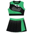 thumbnail image 4 of HULIJA School Girls Cheerleading Team Uniform Dance Outfit Cheer Leader Pleated Skirt Set Green 16, 4 of 6