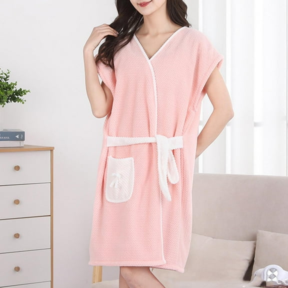 BLTIBY 2025 Womens Fleece Robe Plush Sleeveless Bathrobe with Pockets Warm Soft Pullover Bathrobes Fashion Comfortable Pink Free Size